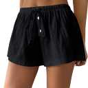 Women's Drawstring High Waisted Button Front Mini Shorts Loose Wide Leg Track Shorts Casual Lounge (Pink, L)