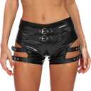 Women's Gothic Shorts Punk Dance Sexy Black Irregular Short Pants High Waist Slim Bodycon Bandage Shorts, M