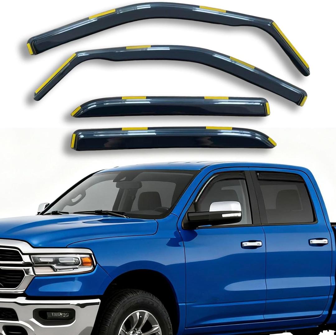 Extra Durable in-Channel Rain Guards Window Visors for Truck Ram 2500 3500 Crew Cab 2019-2026 Window Deflectors Vent Sun Shades Dark Smoke 4 Pieces