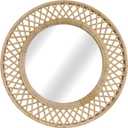 Round Rattan Wall Mirror 24x24 Inch Boho Elegance with Woven Frame, Decorative Mirror for Bathroom Vanity Entryway Living Room