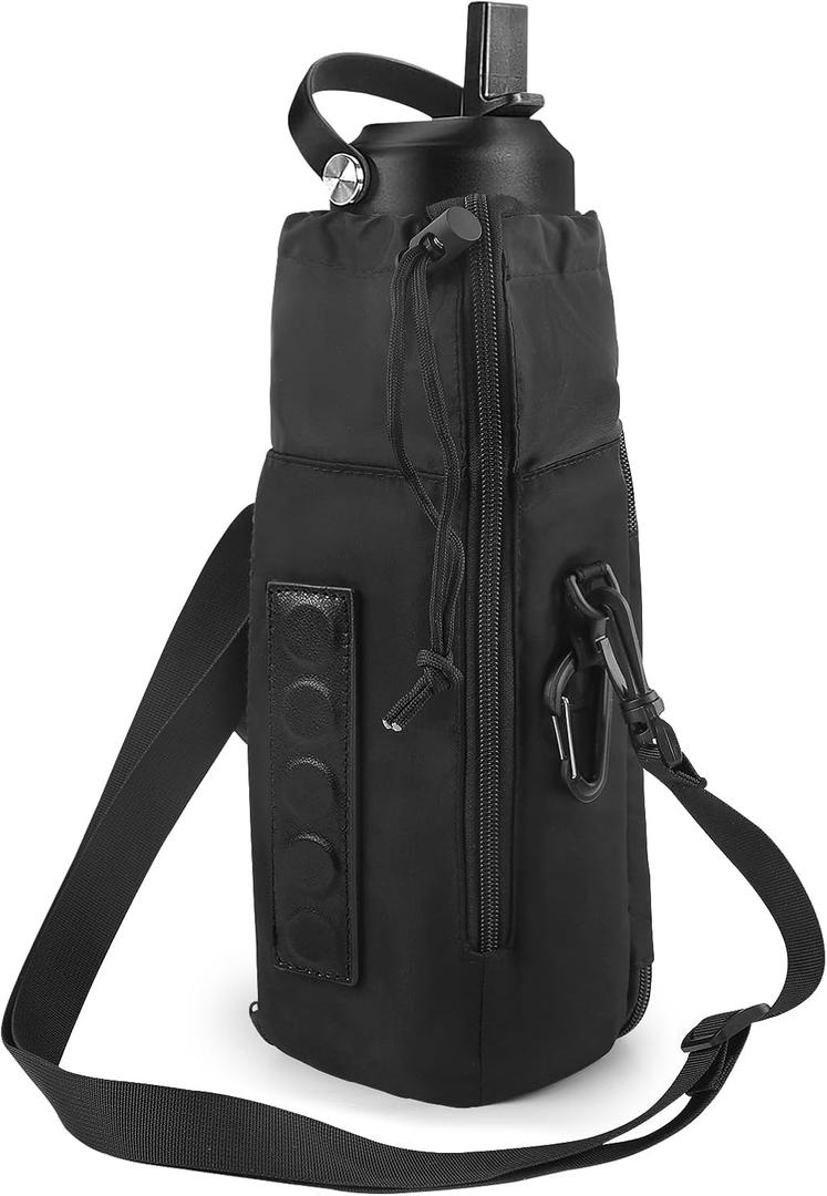 Bagenerous Gym Magnetic Water Bottle Holder with Adjustable Shoulder Strap and Phone Pocket,Holds 30/40oz Bottle Sleeve with Handle/Handleless,7 Card Pockets (Black)