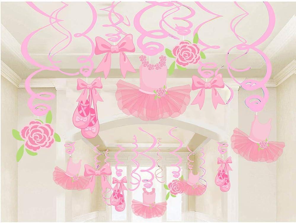 30Ct Ballerina Hanging Swirl Decorations - Pink Tutus Ballet Shoes Bow-knot Rose Ballerina Birthday Party Supplies Theme Party Wedding Anniversary Christmas New Year Fan Decors