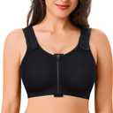 CYDREAM Zip Front Closure Wireless Bras for Women Full Coverage Post Surgery Compression Back Smoothing Comfort Adjustable (Medium, Black)