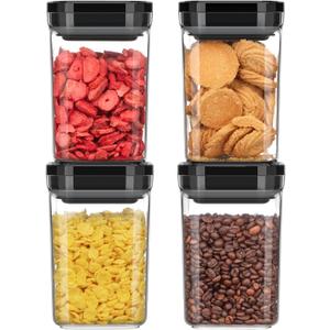 MR.SIGA 4 Pack Airtight Food Storage Container Set, BPA Free Kitchen Pantry Organization Canisters, One-handed Airtight Cereal Snack Candy Storage Containers, 1 L / 34oz, Medium, Black