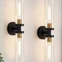 Black And Gold Bathroom Sconces Wall Lighting With Clear Glass, Modern Sconces Wall Decor Set Of 2 Wall Light Fixtures