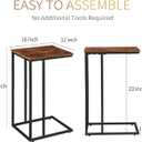 C Shaped Side Table Set of 2, Skinny Sofa Table for Sofa and Bed, Couch Tables That Slide Under, Small End Tables for Living Room, Bedroom or Small Spaces, Rustic Brown