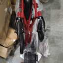 Medline Lightweight Foldable Transport Wheelchair with Handbrakes and 12-Inch Wheels, Red Frame, Black Upholstery