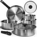 CAROTE Pots and Pans Set, Tri- Ply Stainless Steel Cookware Set Detachable Handle, 9pcs Induction Kitchen Cookware Sets with Removable Handle, RV Cookware Set, Oven Safe (Brushed Black)
