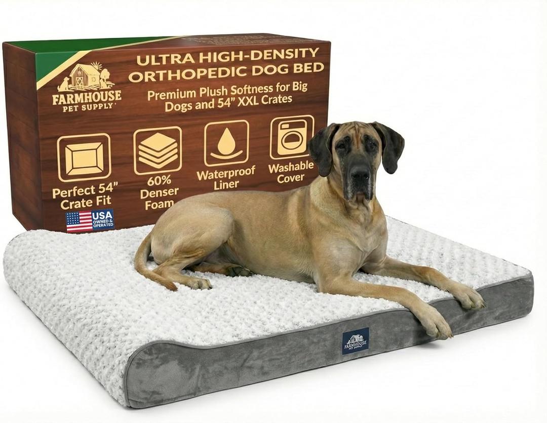Orthopedic Dog Bed for Large Dogs that Won't Go Flat – 45D Memory Foam, XXL for Home & 54" Crates, Washable Waterproof Removable Cover, Heavy-Duty Kennel Bed for Senior & Giant Breeds 150+ lbs, Grey