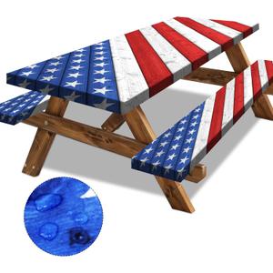 Picnic Table Cover with Bench Covers American Flag Camping Essentials Waterproof Tablecloth Wood Texture Outdoor Picnic Fitted Tablecloth with Elastic Rectangle 6 ft Table Cover (3pcs-72" x 30")