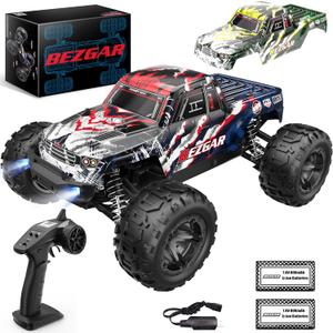 BEZGAR HM161 Hobby Grade 1:16 Scale Remote Control Truck, 4WD High Speed 40+ Kmh All Terrains Electric Toy Off Road RC Vehicle Car Crawler with 2 Rechargeable Batteries for Boys Kids and Adults