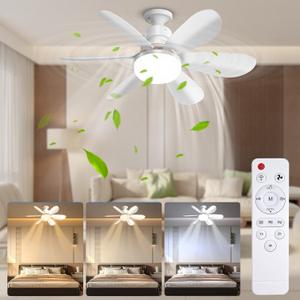 2 in 1 Socket Ceiling Fan with Light, 20.5 inch Screw in Small Ceiling Fans, E26/E27 Base Dimmable Light Socket Fan, 3000-6500K LED Light Bulb with Remote for Bedroom Kitchen Garage