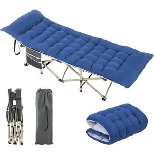 Yaheetech Folding Camping Cot Portable Outdoor Bed for Adults w/Mat & Storage Bag & Carry Bag, Heavy Duty Cots for Outdoor Travel & Office/Home Nap (Gray Cot/Blue Pad)