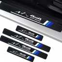 4Pcs Tri-Color Car Door Sill Protectors Fiber Leather Retro Stripe Front Rear Door Edge Guard Stickers Compatible with Tacoma 4Runner Tundra Rav4 Highlander 4x4 Offroad Accessories (BW 4X4)