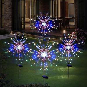 Solar Garden Firework Lights Outdoor Waterproof 4 Pack 120 LED Sparklers Solar Lights for Outside Patio Backyard Yard Pathway Walkway Decorations 4th of July Decorations (Colorful)