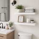 White Floating Shelves for Wall, 9.3" Deep Wall Mounted Wood Shelves for Bathroom, Bedroom, Living Room, Kitchen, Hanging Shelf for Books/Storage/Room Decor (White, 24"), 24" Set of 2