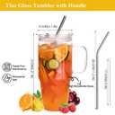 33oz Glass Tumbler with Lid and Straw, 4 Pack Glass Cup with Handle, Iced Coffee Cups, Thick Drinking Glasses Set, Clear Travel Mug for Hot and Cold Beverage, Drinks, Tea, Smoothie