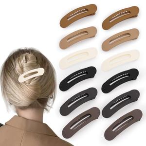 Flat Hair Clips for Women - 12 Pack Matte Non-Slip Flat Claw Clips for Thin Hair, 6 Colors Daily Use Hair Clips Flat Design Comfort Clips