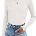 ZESICA Women's 2025 Fall Long Sleeve Turtleneck T Shirt Ribbed Knit Sweater Slim Fit Basic Casual Tee Tops White Small