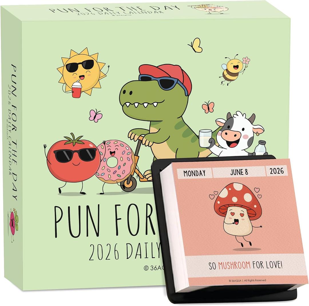 2026 Funny Pun Calendar  Daily Tear-Off Desk Calendar with 365 New Puns & Jokes - Humor Gift for Friends, Family, Coworkers - Punny Christmas Gift, Office & Home Decor