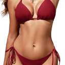 Women Two Piece Bikini Swimsuit Sexy Bathing Suits Halter Triangle Tops String Cheeky Bikini Sets (Large, Wine)
