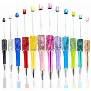 12Pcs Beadable Pens Bulk Diamond Ballpoint Pens Multicolor Retractable Writing Pens Bead Pens DIY Focal Beads Pens Making Kit Gifts for School Office Teacher Staff Students