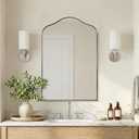 ANDY STAR Scalloped Arched Mirror, 24x36 Brushed Nickel Irregular Bathroom Mirror for Vanity, Asymmetrical Curved, Silver Rustproof Stainless Steel Frame, for Over Sink, Bedroom, Mantel, Fireplace