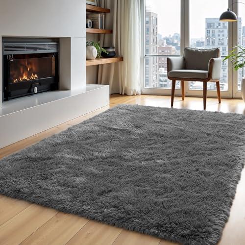 Area Rugs for Living Room Grey Rugs for Bedroom 8x10 Ft Carpet Fluffy Furry Soft Shag Aesthetic Plush High Pile Gray Throw Rug for Nursery Kids Room Dorm