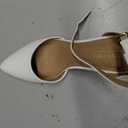BCTEX COLL Womens Pointed Toe Pumps Shoes Ankle Strap Chunky Low Heels Metal Lined Sandals Designed for Women (White), size 8.5
