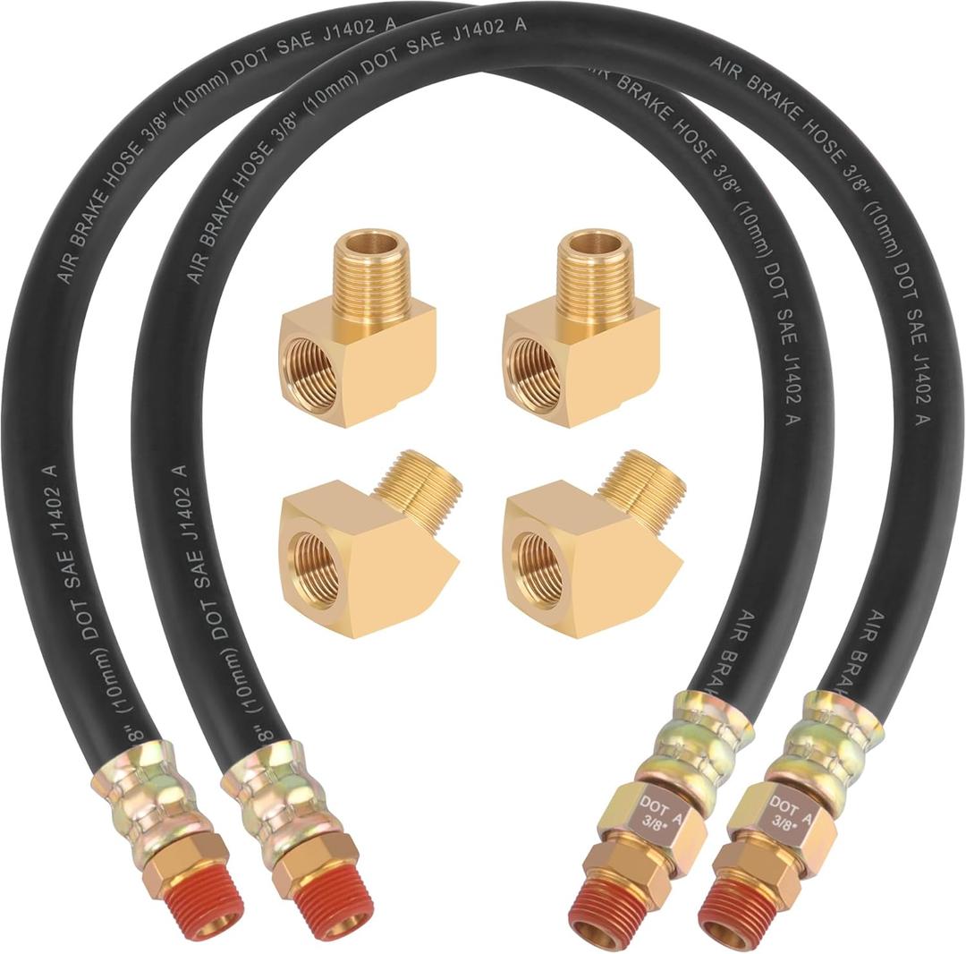 2PCS 3/8' Air Brake Chamber Hose, 24in, Rubber, Black, Semi Truck Air Brake Hose Repair Kit, SAE J1402, 800 psi Max Pressure
