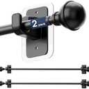 ENJOYBASICS 2 Pack No Drill Curtain Rods for Window 28 to 60 Inches, 5/8 Inch Diameter Renter Friendly Drapery Rod with Adhesive Brackets without Drilling, Adjustable from 27 to 65 Inches, Black