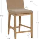 Nathan James Gracie Modern Counter Height Bar Stool with Back, Counter Stool Upholstered Chair with PU Leather and Brushed Wooden Legs, Light Brown, Set of 2