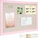 DOLLAR BOSS Bulletin Board with Linen 36'' x 24'' Pink Framed Cork Boards for Walls, Photo Display Pin Board, Decorative Corkboard for Office Home School Girls Dorm Decor with 10 Pushpins, White