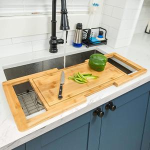[2024 UPGRADE] Hifybaty Over The Sink Cutting Board - Expandable Cutting Board Over Sink, Bamboo Cutting Boards with Juice Groove, Kitchen Sink Cutting Board, 24"L x 11.4"W