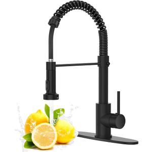 Black Kitchen Faucet with Pull Down Sprayer, Stainless Steel Spring Commercial Kitchen Sink Faucet with 10-Inch Deck, 1 or 3 Hole Installation for Farmhouse, RV Camper, Laundry & Utility Sink