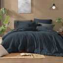 Monbix Queen Comforter Set - 7 Pieces Cationic Dyeing Navy Blue Bed in a Bag Queen Bedding Sets with Comforter, Sheets, Pillowcases & Shams, Reversible Bedding Comforters Sets