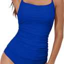 Eomenie Women's Swimsuit Tankini Tummy Control Bathing Suits Two Piece Full Coverage Slim Swim Suits with High Waisted Bottom (Small, Bright Blue)