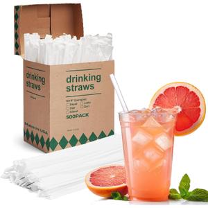 Disposable Drinking Straws,10.25"Long,0.23"Diameter - 2000 Count (4 boxes),Clear