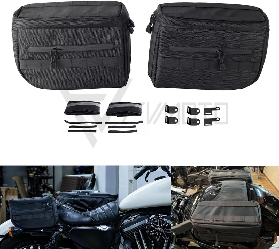 Universal Motorcycle Saddlebags Saddle Bags Luggage Bags Travel Knight Rider Storage Bag Fit For Harley Softail Dyna Super Glide Sportster FXR, 14.5L(3.8 Gallon) Black