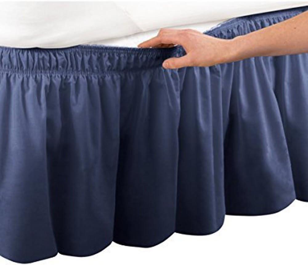 Pleated Three Sides Fabrics Wrap Around Style Egyptian Cotton Elastic 15 inch Drop Dust Bed Skirt for Twin/Full,Queen,King Size Beds(King, Navy)