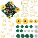 Suncalla 36 Pcs Green and Yellow DIY Graduation Cap Decorations Kit, 20 Roses Sunflower Flower Heads 4 Inspirational Quote Glitter Stickers 12 3D Butterfly for Grad Cap Topper DIY Art Gift