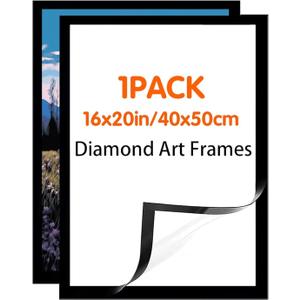 SKRYUIE 16x20 Inch Diamond Art Kits for Adults Frames - Magnetic Self-Adhesive, Black - Perfect for 14x18 Inch Artwork Paint by Numbers - Suitabble Frames Painting for Wall Window Door