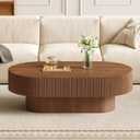 Merax Modern Wood Oval Coffee Table with Sturdy Base, Easy Assemble,Walnut, 43.3" W 