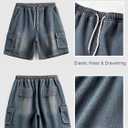 EMMIOL Baggy Jean Shorts Men, Y2k Jorts Cargo Ripped Elastic Waist, Mens Denim Shorts Comfy Casual Streetwear Summer (S)