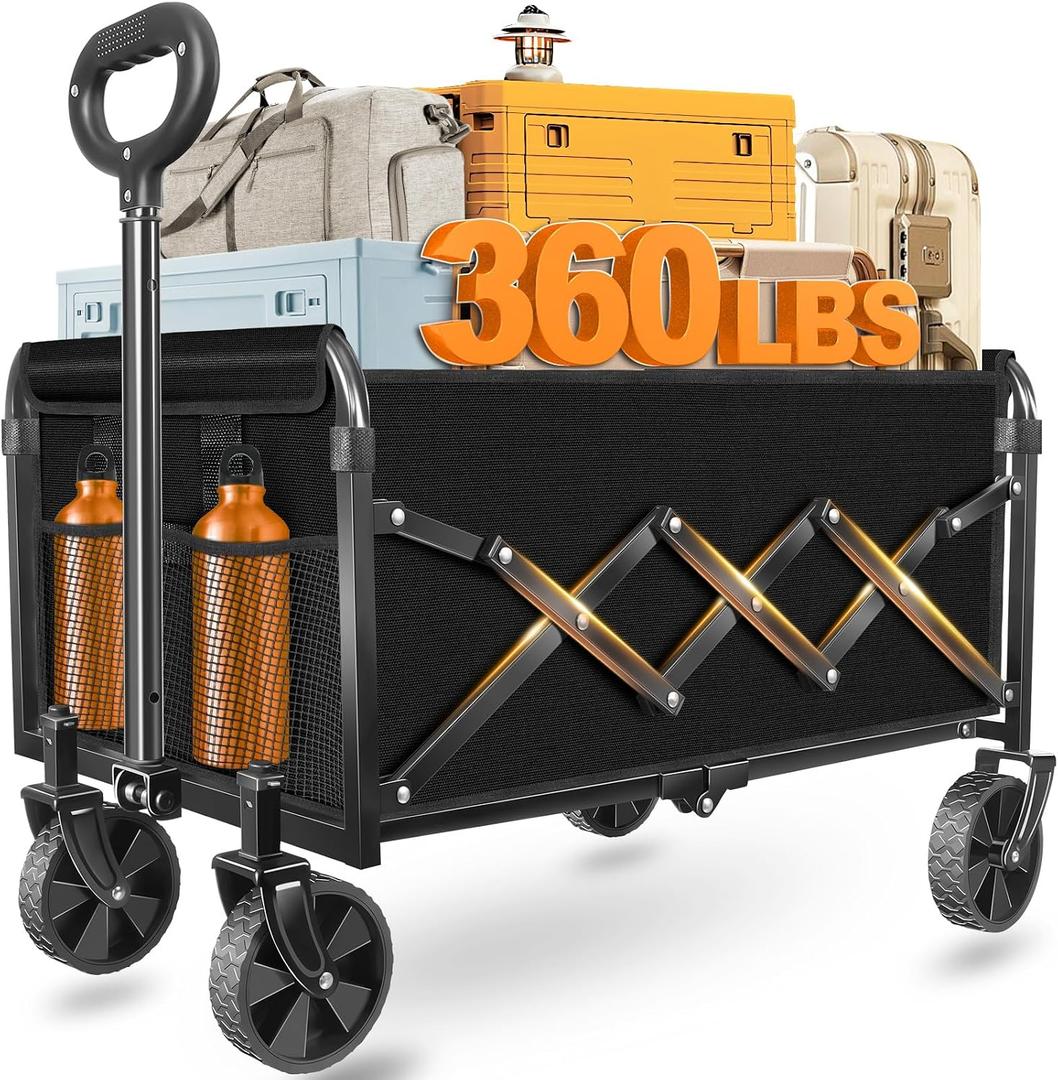 Wagons Carts Foldable Collapsible Wagon Multi-Use Folding Utility Wagon Cart Portable for Groceries,Apartment Living,Sports,Park&Storage|Collapsible Wagon with Wheels for Yard Work,Shopping,Black