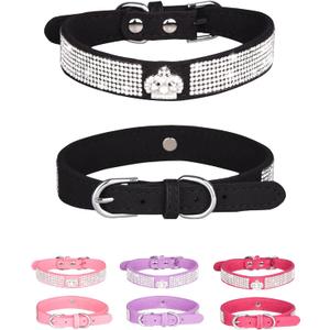 Bling Dog Collar for Small Medium Large Dogs, Crown Rhinestone Dog Collars for Girl and boy Dog, Diamond Puppy Collars, Adjustable Leather Suede SOFE Cat Collar (M(13"-15.4"/33CM-39CM), Black)