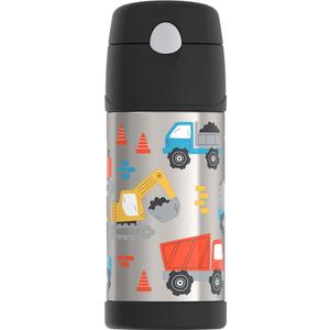 THERMOS FUNTAINER Water Bottle with Straw  12 Ounce, Construction Site  Kids Stainless Steel Vacuum Insulated Water Bottle with Lid