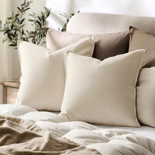 MIULEE Decorative Euro Sham Pillow Covers 50x50, 2 Pack Large Boho Farmhouse Neutral Throw Pillows for Bed, Thick Textured Modern Linen Cushion Cases Couch Sofa Living Room Home Decor, Natural Beige