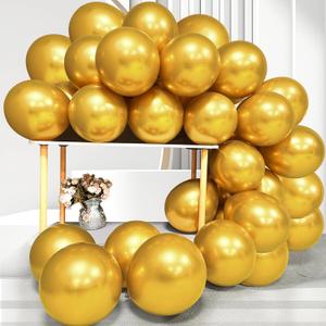 Firomi Metallic Gold Balloons 12-inch 100 Pack Helium Big Shiny Round Chrome Gold Thicken Latex Balloon for Wedding Birthday Party Gold Kid's Party Balloons (with 3 Ribbons)