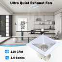 FEITON 110 CFM Bathroom Fan Exhaust Fan Ceiling Mount, 30W, 110V, 1.0 Sones, Square Quiet Ventilation, 4-in Duct, 8.8" x 8.8" Mounting Hole